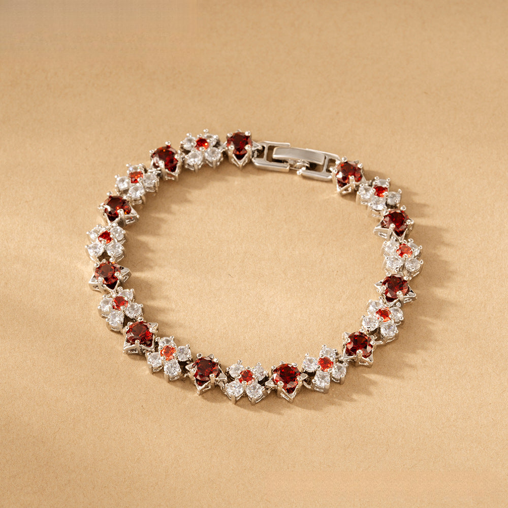 Gorgeous Dinner Bracelet Jewelry Red and White Zircon Inlaid Bracelet