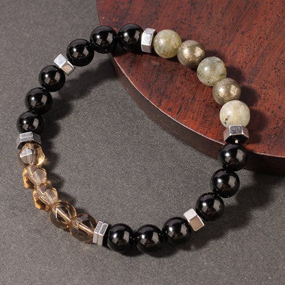 Natural Stone Bracelet Yellow Iron Ore Faceted Smoky Quartz Yellow Iron Ore Tea Crystal Sports Men's Beaded Bracelet