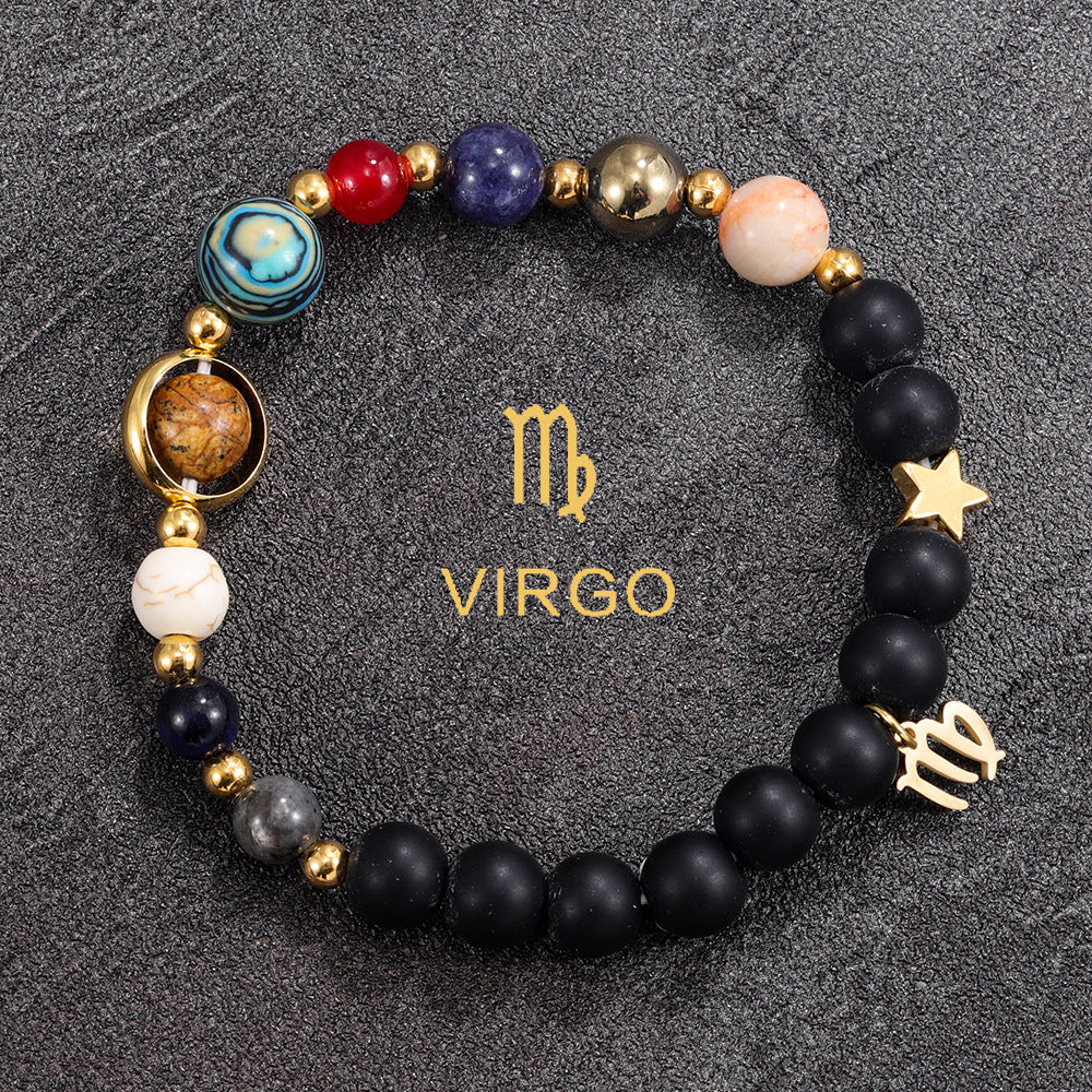 Twelve Constellations Bracelet Beaded Natural Stone Bracelet Universe Space Eight Planets Stone Picture Stone