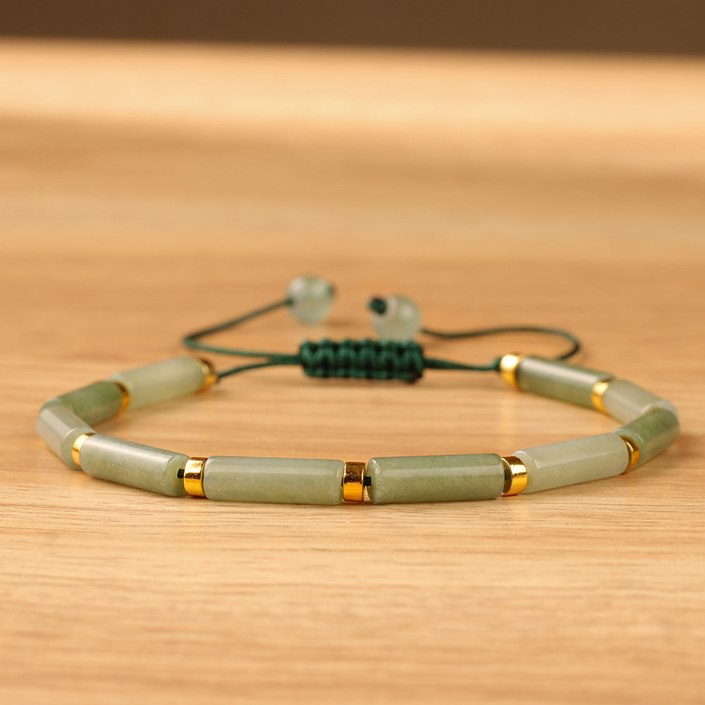 Natural Tiger Eye Stone Handmade Braided Bracelet for Men and Women, Adjustable Long Tube Woven Bracelet