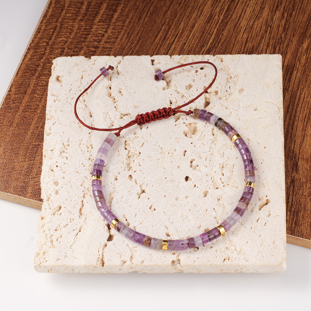 Adjustable Handmade Woven Bracelet Natural Stone Bohemian Colorful Aventurine Purple Braided Bracelet