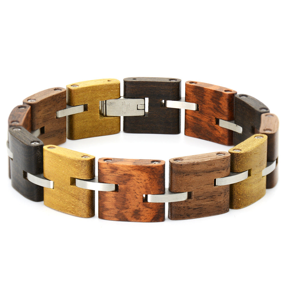 Sandalwood Bracelet | Vintage Stainless Steel & Natural Wood Bracelet
