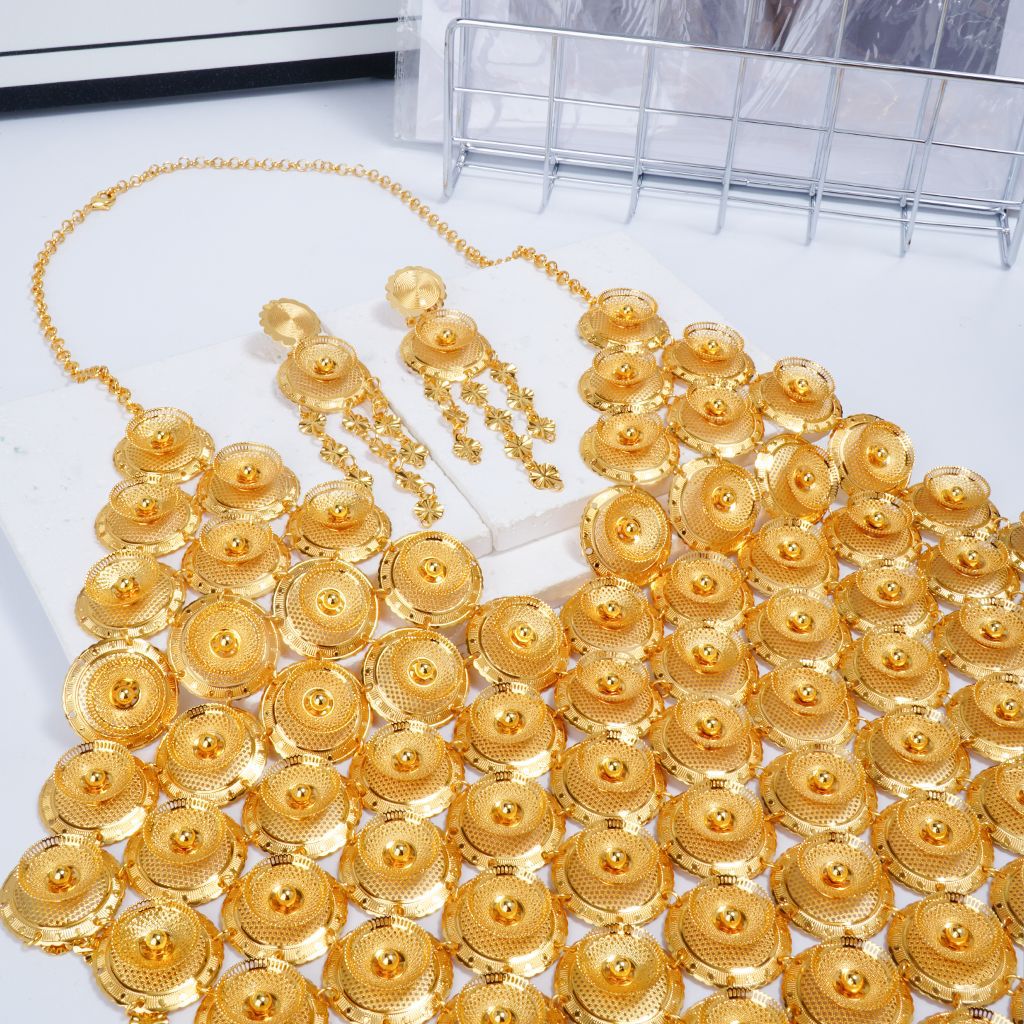 24K Gold Plated Tassel Bridal Jewelry Set - Luminous Wedding Statement | iBrilliance