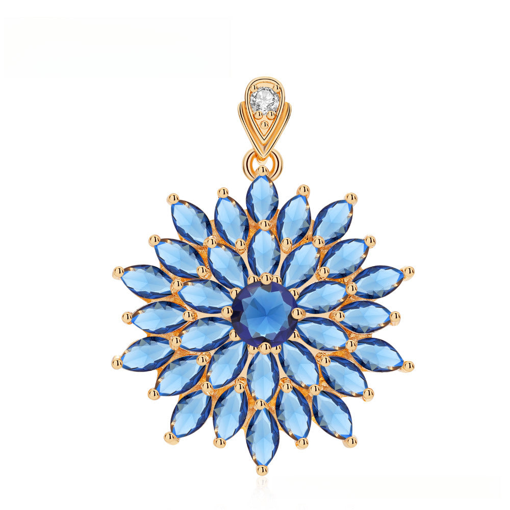 Colorful Flower Zircon Pendant Fashion Retro Style Blue