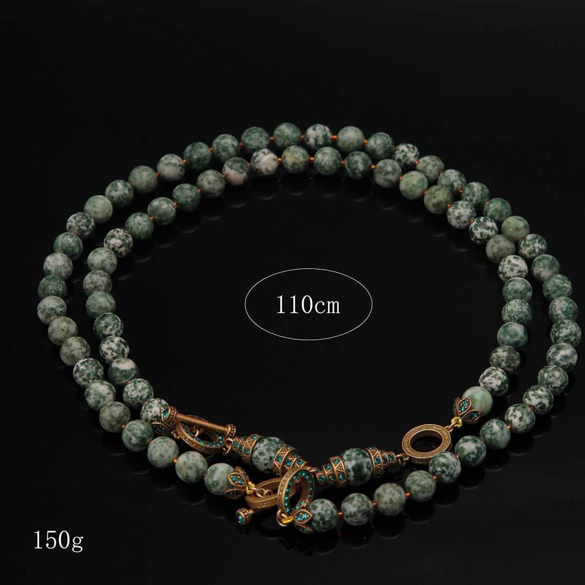 Green Pattern Stone Long Necklace - Verdant Retro Allure | iBrilliance