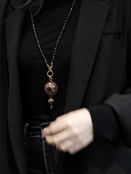 Vintage Red Stone Pendant | Black Agate Necklace R01 - HOUSE OF SHEN
