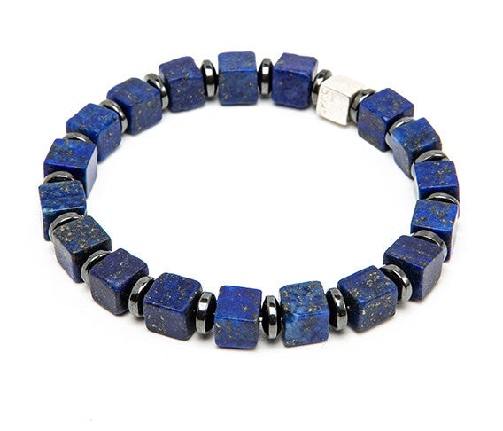Lapis Lazuli & Black Onyx Cube Bead Bracelet | S925 Silver INSIGHT Collection B01