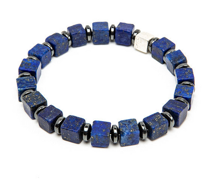 Lapis Lazuli & Black Onyx Cube Bead Bracelet | S925 Silver INSIGHT Collection B01
