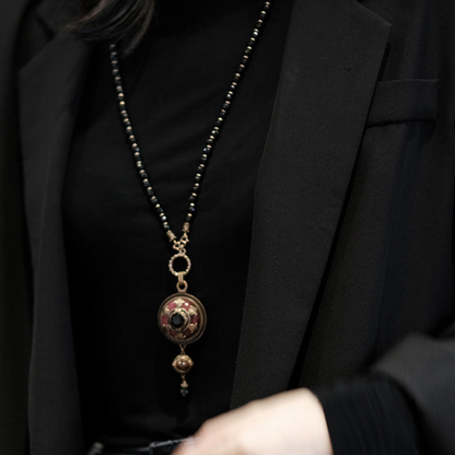 Vintage Red Stone Pendant | Black Agate Necklace R01 - HOUSE OF SHEN