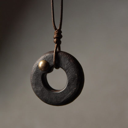 Ebony Wood Ring Pendant Necklace | Handcrafted Wooden Necklace N05