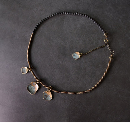 Lava Stone Vintage Brass Layered Bracelet Set | Artisan Boho Jewellery