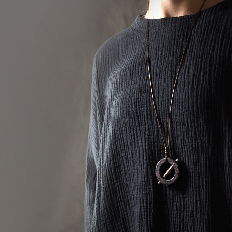 Ebony Wood Circle Pendant Necklace | Handcrafted Wooden Necklace N01