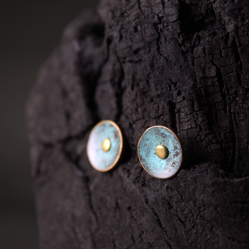 Patinated Bronze Disc Stud Earrings | ER02