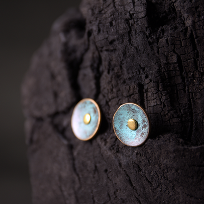 Patinated Bronze Disc Stud Earrings | ER02