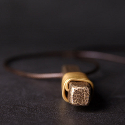 Textured Brass Bar Pendant Necklace | Necklace Q022 iBrilliance shop