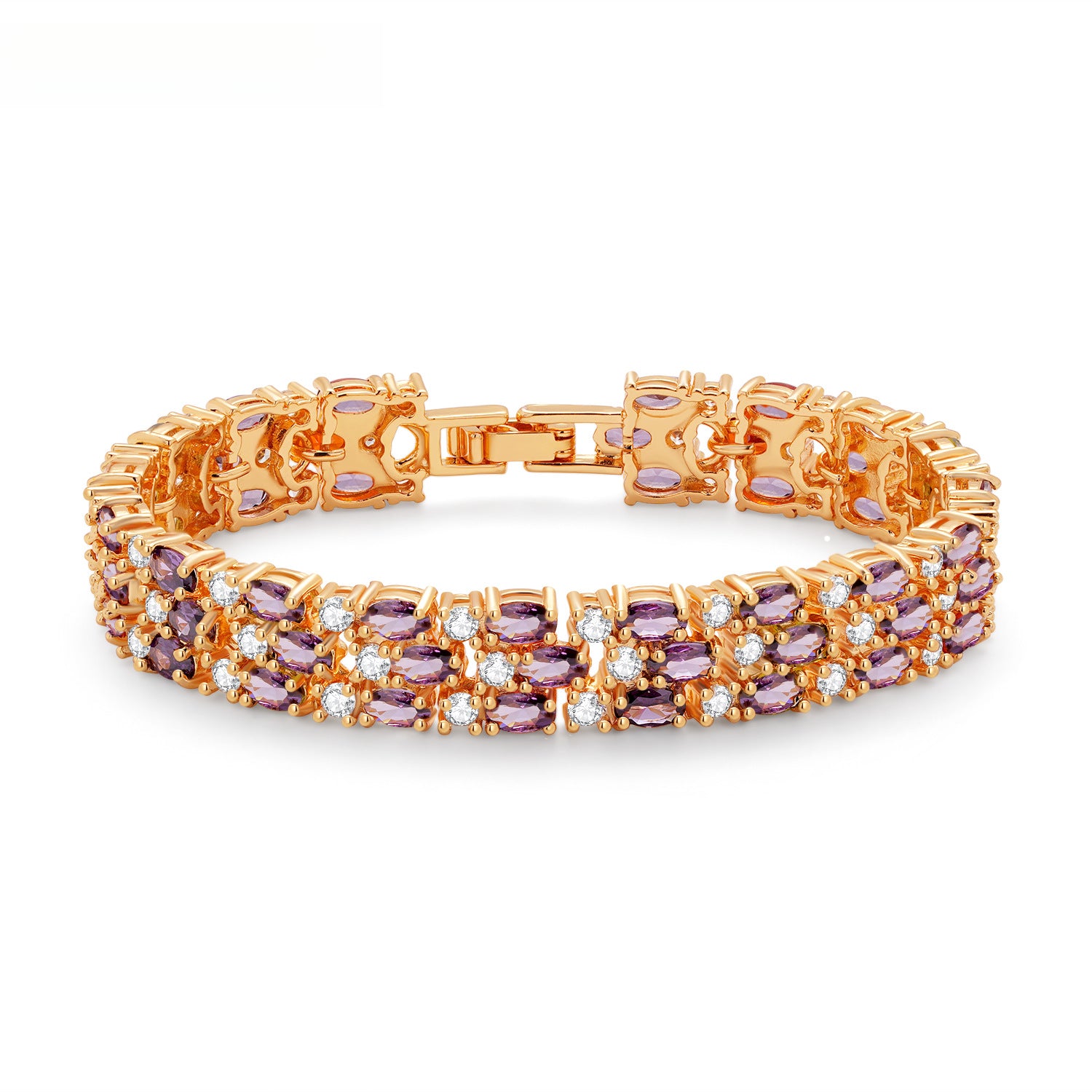 Triple-Stack Colorful Zircon Inlaid Bracelet Purple zirconium (gold plated)
