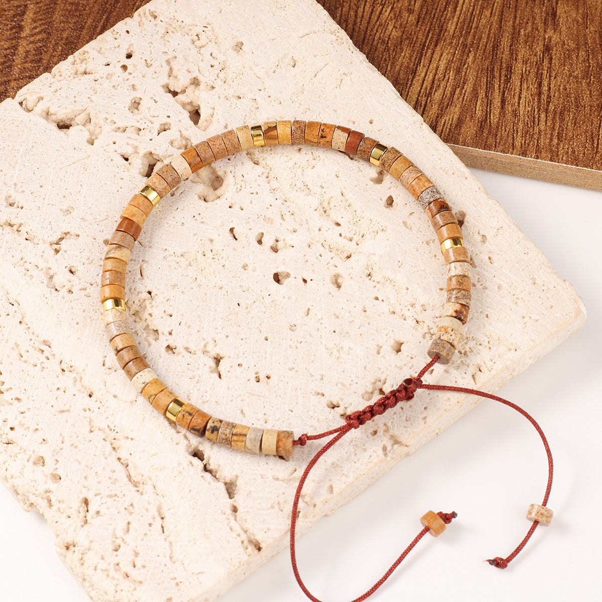 Adjustable Handmade Woven Bracelet Natural Stone Bohemian Colorful Aventurine Purple Braided Bracelet