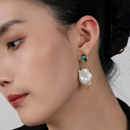 Artisan Baroque Pearl Abalone Shell Earrings – 22K Gold Wire Wrap | iBrilliance