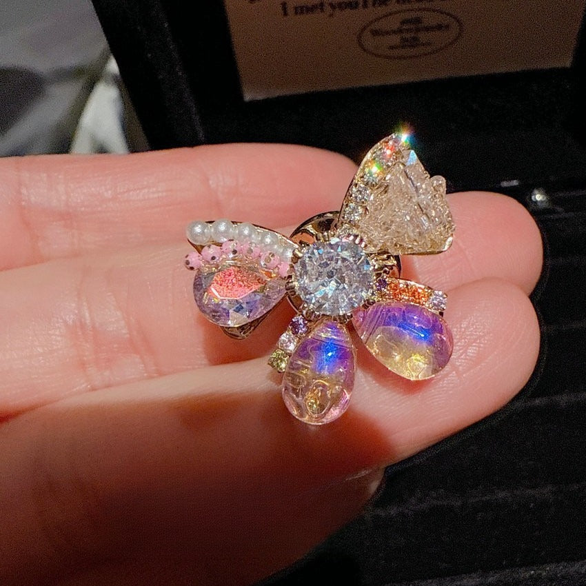 Vintage Dragonfly Butterfly Christmas Tree Brooch Gold Plated Zircon Pin