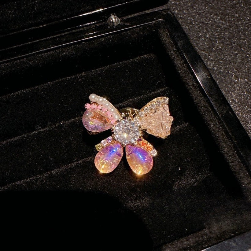 Vintage Dragonfly Butterfly Christmas Tree Brooch Gold Plated Zircon Pin Butterfly-S