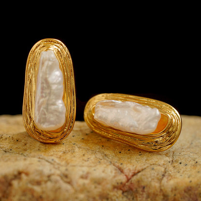 Statement Freshwater Baroque Pearl Gold Wire Earrings| iBrilliance