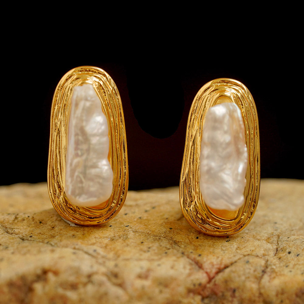 Statement Freshwater Baroque Pearl Gold Wire Earrings| iBrilliance