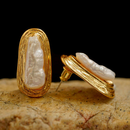 Statement Freshwater Baroque Pearl Gold Wire Earrings| iBrilliance