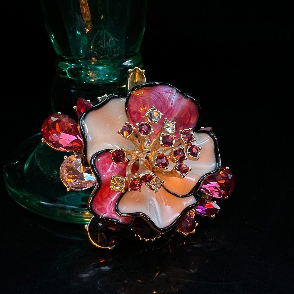 Vintage Floral Enamel Jewelry Set - Hand-Glazed Elegance | iBrilliance Pink Brooch Accessories