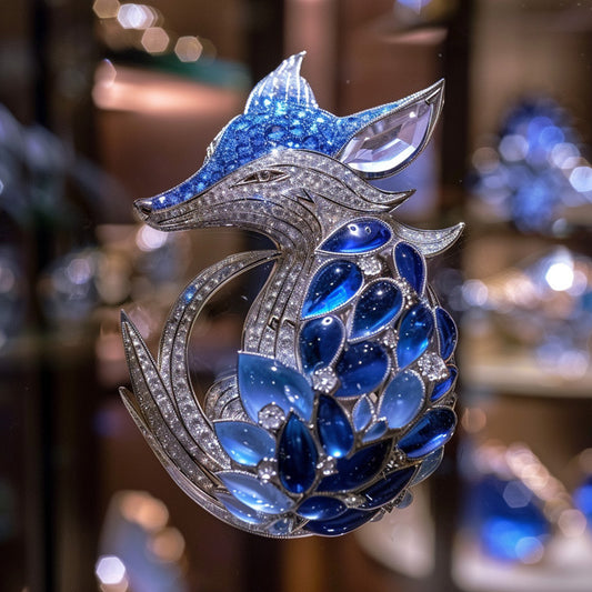 High-quality custom made heavy-duty high-grade blue fox brooch pendant dual-purpose jewelry