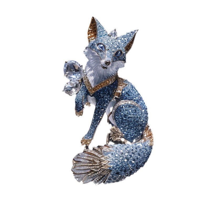 High-quality custom made heavy-duty high-grade blue fox brooch pendant dual-purpose jewelry