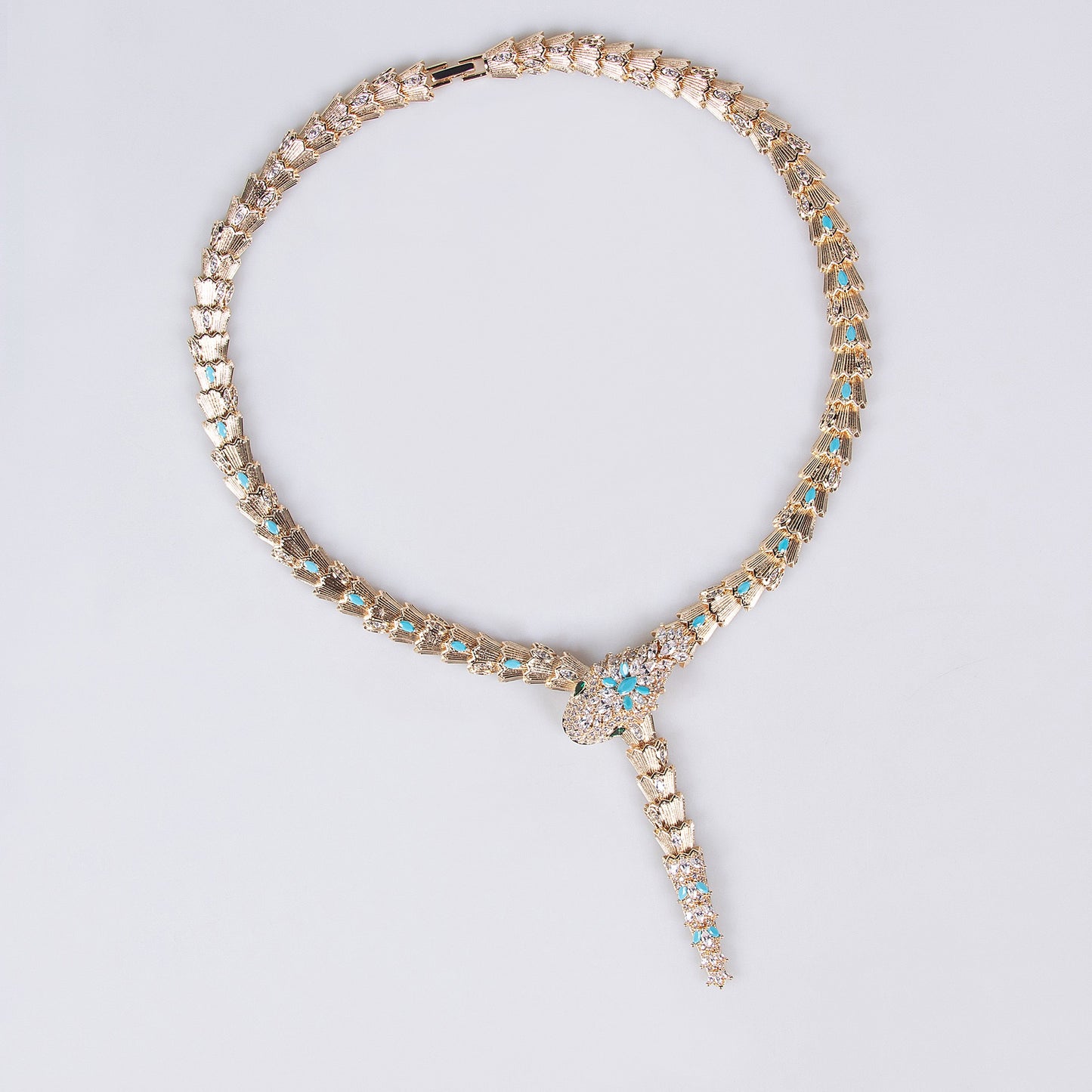 Fashionable micro-inlaid zircon snake necklace earring jewelry set banquet high-end snake necklace earrings