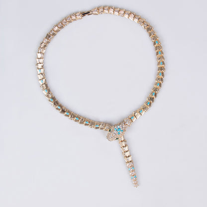 Fashionable micro-inlaid zircon snake necklace earring jewelry set banquet high-end snake necklace earrings