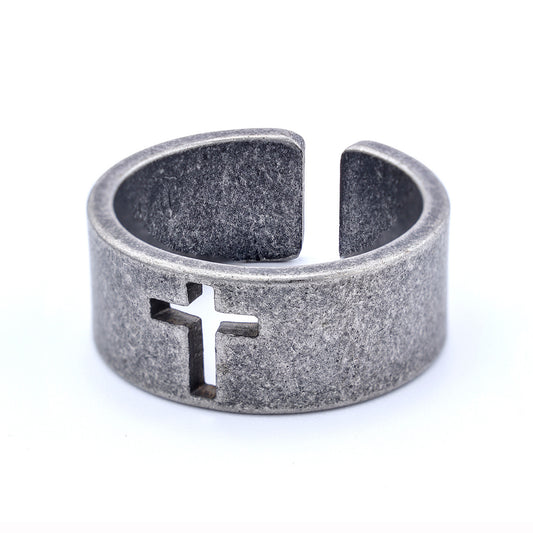 Hot selling European and American classic motorcycle style retro hollow Bible men's ring stainless steel retro ring