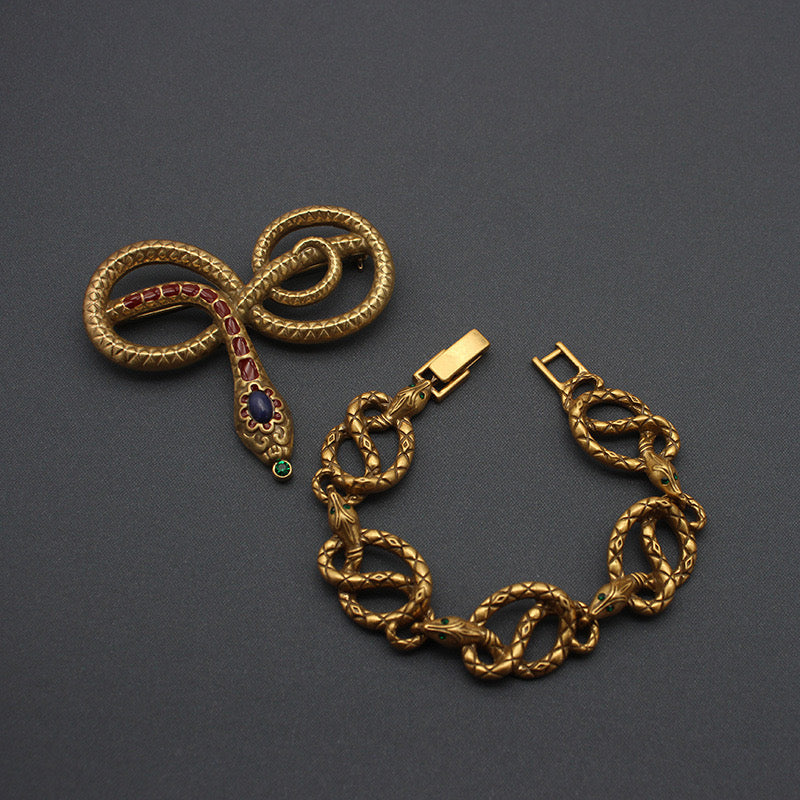 Vintage Art Rare Snake Bracelet Brooch Set Vintage Enamel Western Antique Jewelry Vintage Bracelet