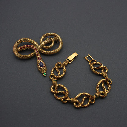 Vintage Art Rare Snake Bracelet Brooch Set Vintage Enamel Western Antique Jewelry Vintage Bracelet