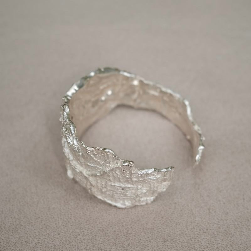 Niche designer pure handmade s925 silver irregular wide surface heavy texture bracelet