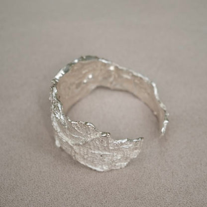 Niche designer pure handmade s925 silver irregular wide surface heavy texture bracelet