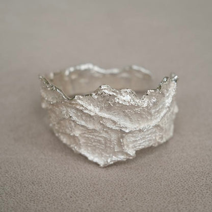 Niche designer pure handmade s925 silver irregular wide surface heavy texture bracelet