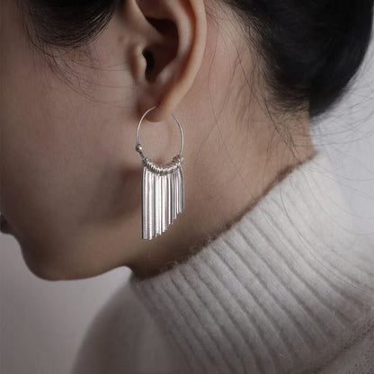 Beveled tassel hoop earrings all-over minimalist niche designer earrings