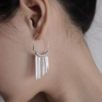 Beveled tassel hoop earrings all-over minimalist niche designer earrings