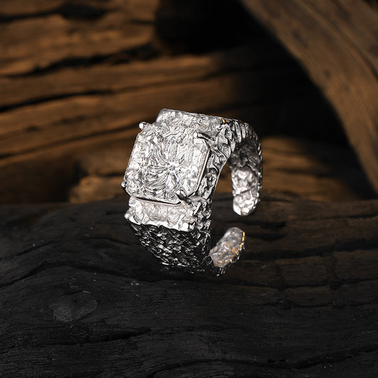 S925 sterling silver brown zircon ring embossed lava texture ring female niche personality design