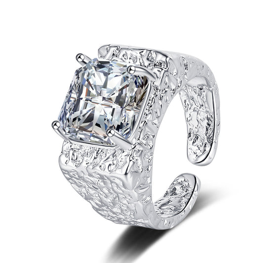 S925 sterling silver brown zircon ring embossed lava texture ring female niche personality design