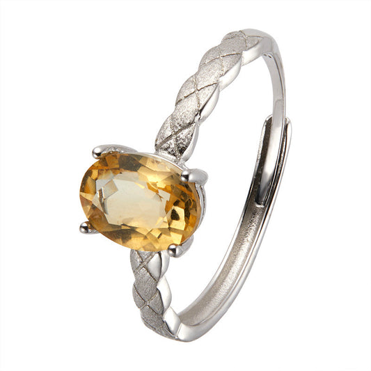 S925 sterling silver natural citrine colored gemstone ring female elegant temperament new style drawing