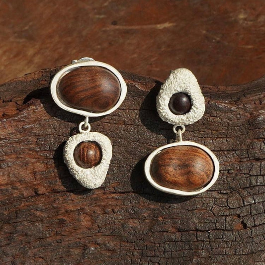 Asymmetrical stone earrings Original niche designer texture earrings - one pair of black and one pair of black original design