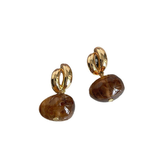 vintage light middle-aged style Maillard amber earrings literary retro autumn and winter temperament French earrings earrings
