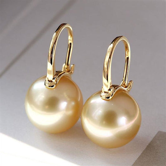 South Sea gold pearl earrings, perfect round flawless seawater pearl shell pearl earrings, earrings, champagne gold earrings