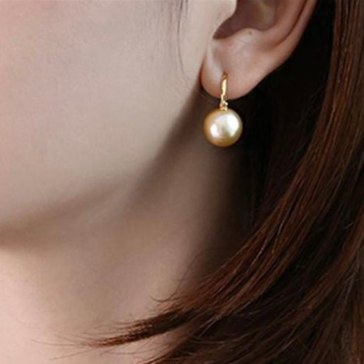 South Sea gold pearl earrings, perfect round flawless seawater pearl shell pearl earrings, earrings, champagne gold earrings