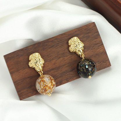Intangible cultural heritage large lacquer beads new Chinese style earrings asymmetrical simple retro 925 silver needle niche design high-end earrings