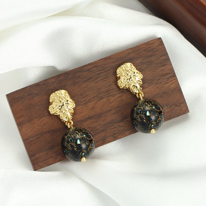 Intangible cultural heritage large lacquer beads new Chinese style earrings asymmetrical simple retro 925 silver needle niche design high-end earrings