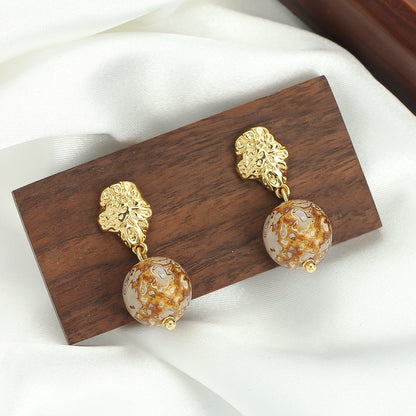 Intangible cultural heritage large lacquer beads new Chinese style earrings asymmetrical simple retro 925 silver needle niche design high-end earrings